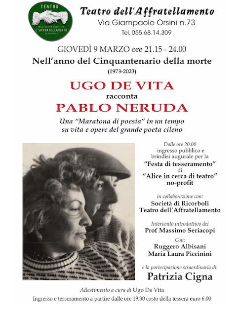UGO DE VITA  racconta  PABLO NERUDA (1973-2023)