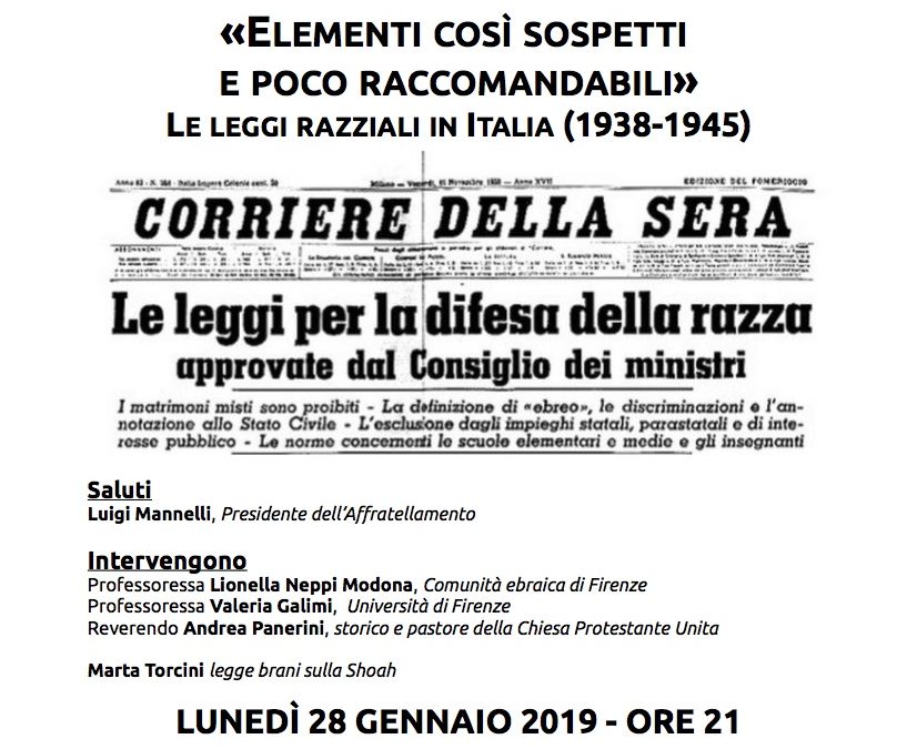 Giornata della memoria 2019: LE LEGGI RAZZIALI IN ITALIA (1938-1945)